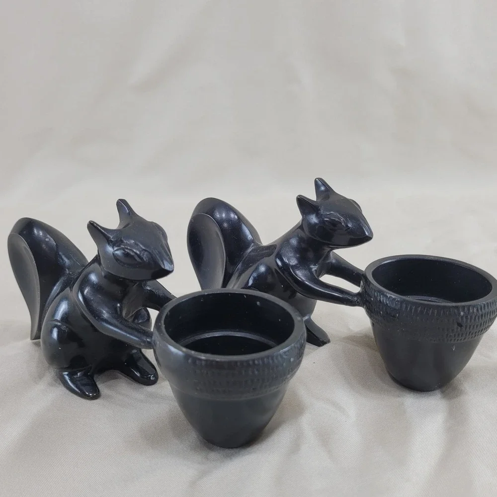 2 Crate & Barrel Squirrel Acorn Votive Candle Holders Dark Brown Metal 583-235